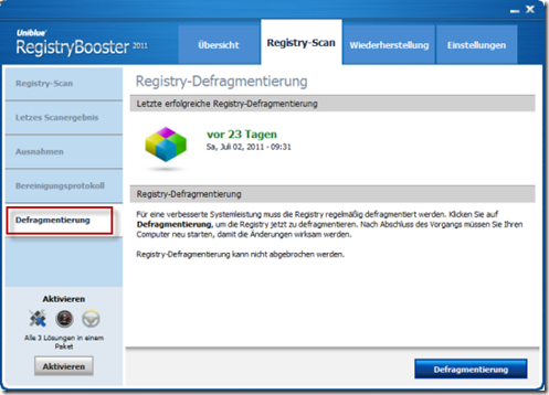 RegistryBooster - Registry defragmentieren